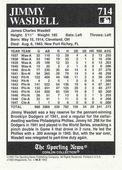 1993 Conlon Collection TSN #714 Jimmy Wasdell Back