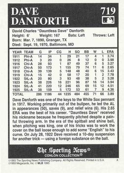1993 Conlon Collection TSN #719 Dave Danforth Back