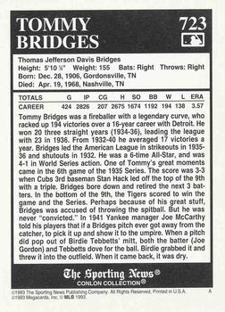1993 Conlon Collection TSN #723 Tommy Bridges Back