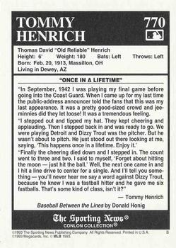 1993 Conlon Collection TSN #770 Tommy Henrich Back