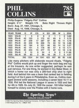 1993 Conlon Collection TSN #785 Phil Collins Back