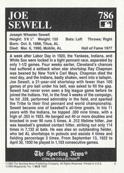 1993 Conlon Collection TSN #786 Joe Sewell Back