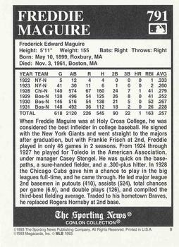 1993 Conlon Collection TSN #791 Freddie Maguire Back