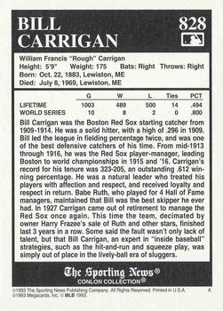 1993 Conlon Collection TSN #828 Bill Carrigan Back
