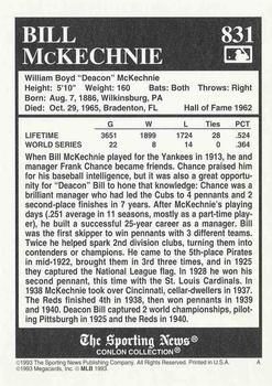 1993 Conlon Collection TSN #831 Bill McKechnie Back