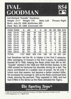 1993 Conlon Collection TSN #854 Ival Goodman Back