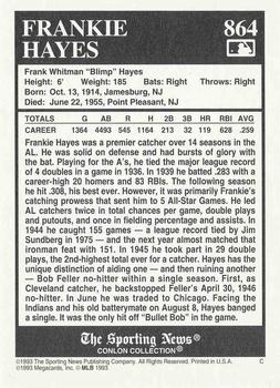 1993 Conlon Collection TSN #864 Frankie Hayes Back