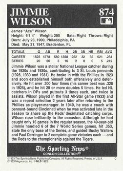 1993 Conlon Collection TSN #874 Jimmie Wilson Back