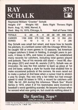 1993 Conlon Collection TSN #879 Ray Schalk Back