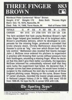 1993 Conlon Collection TSN #883 Three Finger Brown Back