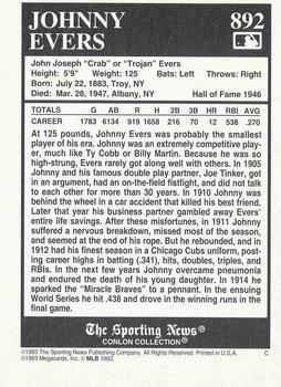 1993 Conlon Collection TSN #892 Johnny Evers Back