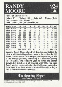 1993 Conlon Collection TSN #924 Randy Moore Back