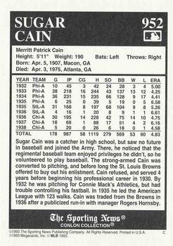 1993 Conlon Collection TSN #952 Sugar Cain Back