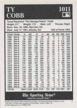 1994 Conlon Collection TSN #1011 Ty Cobb Back
