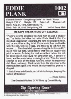1994 Conlon Collection TSN #1002 Eddie Plank Back
