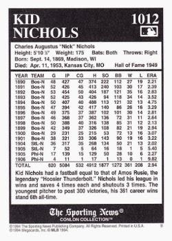 1994 Conlon Collection TSN #1012 Kid Nichols Back