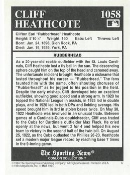 1994 Conlon Collection TSN #1058 Cliff Heathcote Back