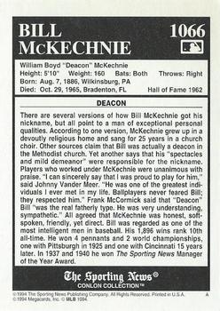 1994 Conlon Collection TSN #1066 Bill McKechnie Back