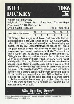 1994 Conlon Collection TSN #1086 Bill Dickey Back