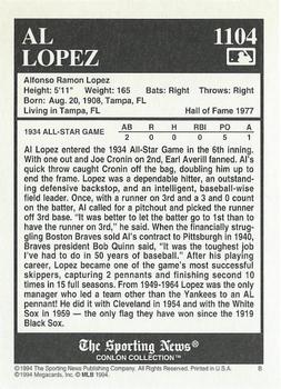 1994 Conlon Collection TSN #1104 Al Lopez Back