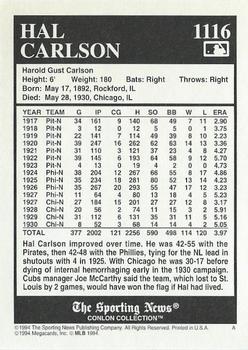 1994 Conlon Collection TSN #1116 Hal Carlson Back