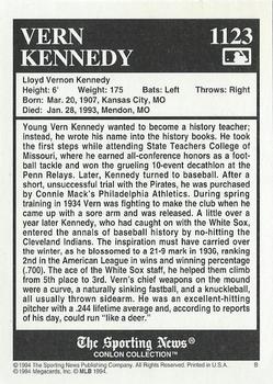 1994 Conlon Collection TSN #1123 Vern Kennedy Back