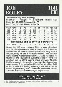 1994 Conlon Collection TSN #1141 Joe Boley Back