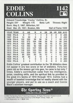 1994 Conlon Collection TSN #1142 Eddie Collins Back