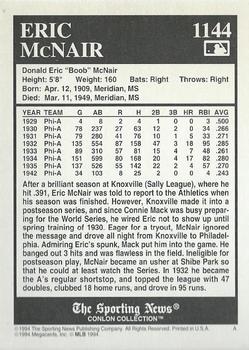 1994 Conlon Collection TSN #1144 Eric McNair Back