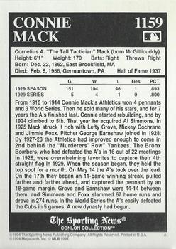 1994 Conlon Collection TSN #1159 Connie Mack Back