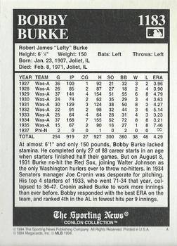 1994 Conlon Collection TSN #1183 Bobby Burke Back