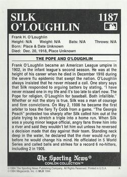 1994 Conlon Collection TSN #1187 Silk O'Loughlin Back