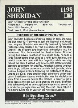 1994 Conlon Collection TSN #1198 John Sheridan Back