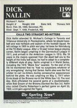 1994 Conlon Collection TSN #1199 Dick Nallin Back