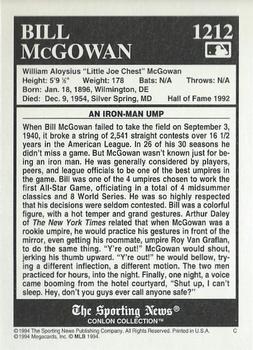 1994 Conlon Collection TSN #1212 Bill McGowan Back
