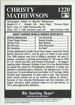 1994 Conlon Collection TSN #1220 Christy Mathewson Back