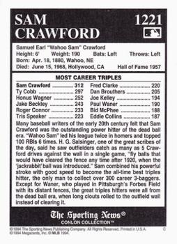 1994 Conlon Collection TSN #1221 Sam Crawford Back
