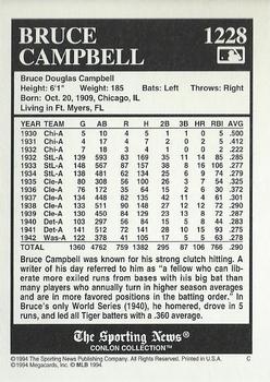 1994 Conlon Collection TSN #1228 Bruce Campbell Back