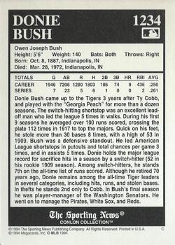 1994 Conlon Collection TSN #1234 Donie Bush Back