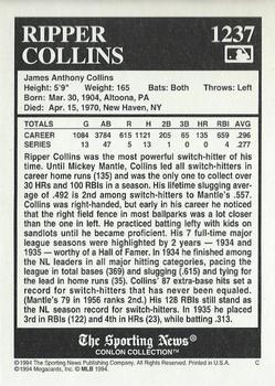 1994 Conlon Collection TSN #1237 Ripper Collins Back