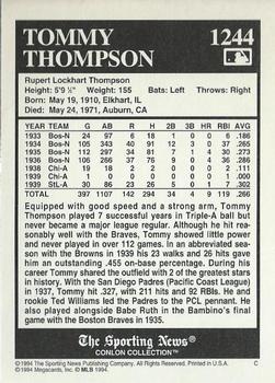1994 Conlon Collection TSN #1244 Tommy Thompson Back