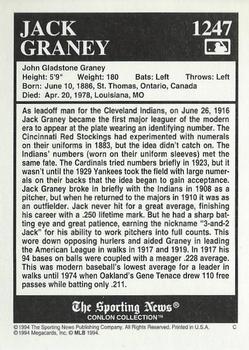 1994 Conlon Collection TSN #1247 Jack Graney Back