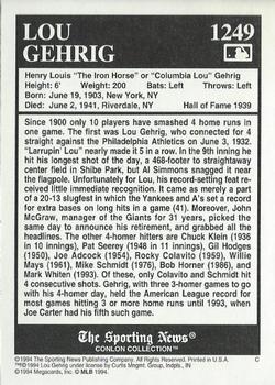 1994 Conlon Collection TSN #1249 Lou Gehrig Back
