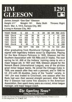1994 Conlon Collection TSN #1291 Jim Gleeson Back