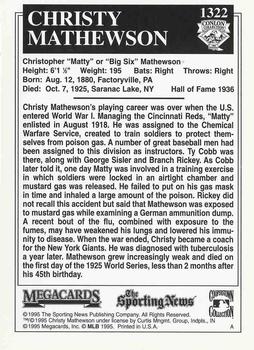1995 Conlon Collection TSN #1322 Christy Mathewson Back