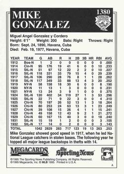 1995 Conlon Collection TSN #1380 Mike Gonzalez Back