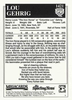 1995 Conlon Collection TSN #1421 Lou Gehrig Back