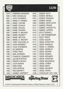 1995 Conlon Collection TSN #1430 1995 Checklist: 1321-1430 Back