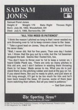1994 Conlon Collection TSN - Burgundy #1003 Sad Sam Jones Back