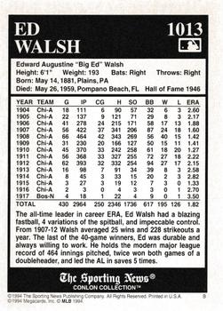 1994 Conlon Collection TSN - Burgundy #1013 Ed Walsh Back